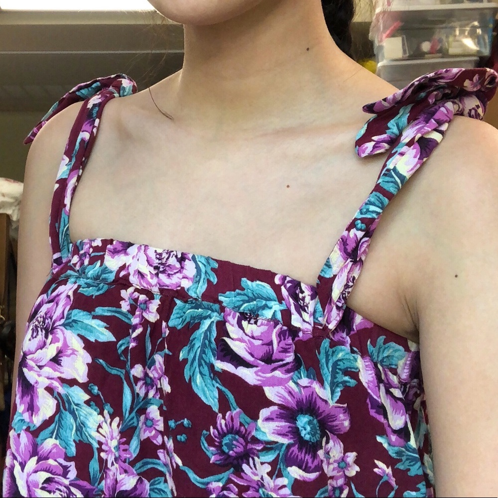 American Eagle Floral Tie Strap Tank Top